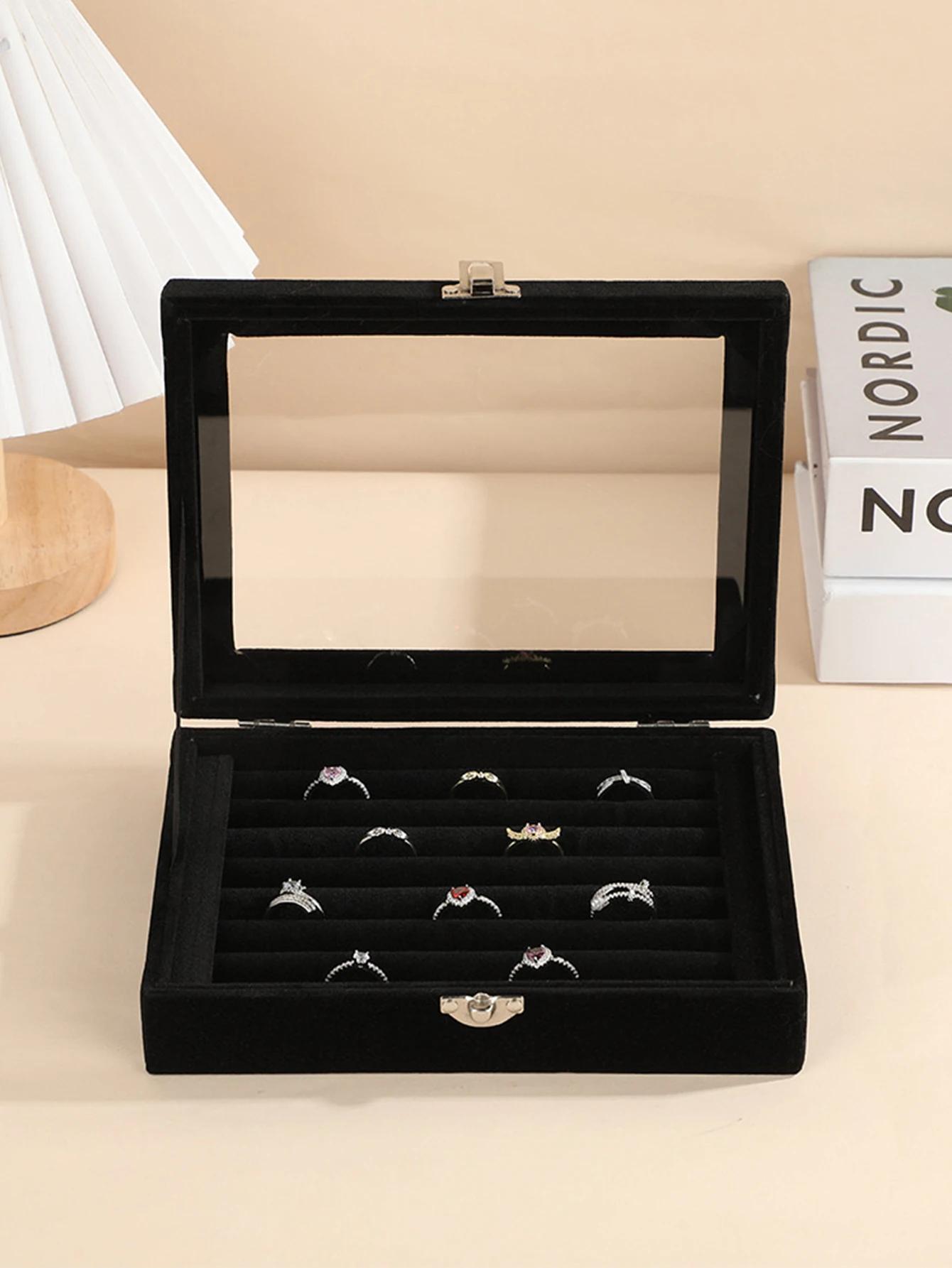 

1PC Jewelry Storage Box Wholesale Home Jewelry Display Box with Covered Necklace Ring Jewelry Organizer чёрный