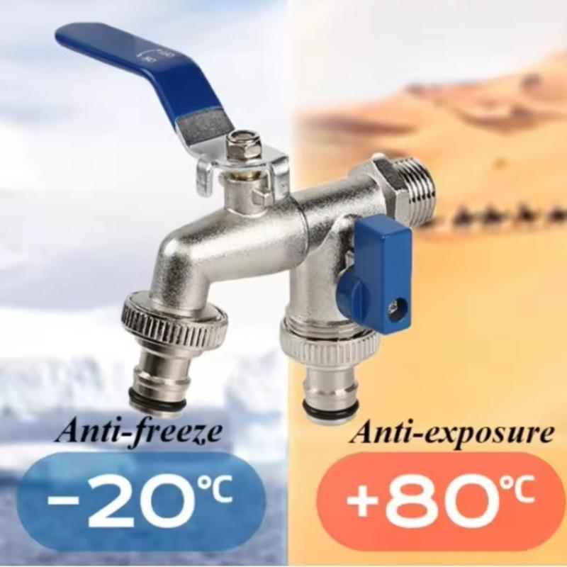 Horticultural Irrigation Dual Handle Dual Control Faucet Zinc Alloy Water Nozzle One Inlet and Two Outlets Double Nipple Faucet