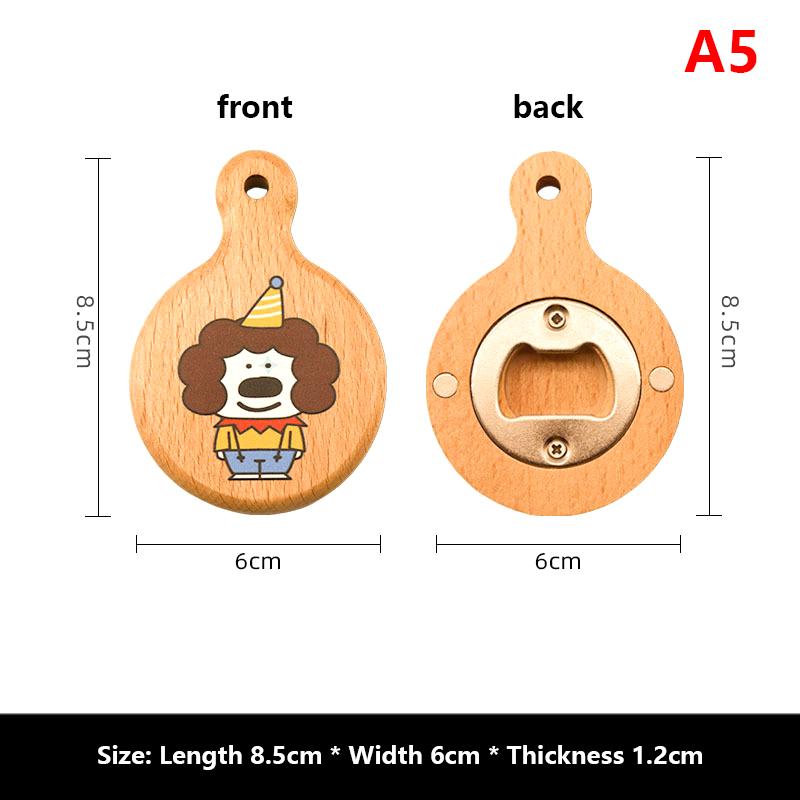 Cartoon Magnetic Bottle Opener Wooden Beer Fridge Magnetic Sticker Cute Mini Pizza Pan Bottle Opener