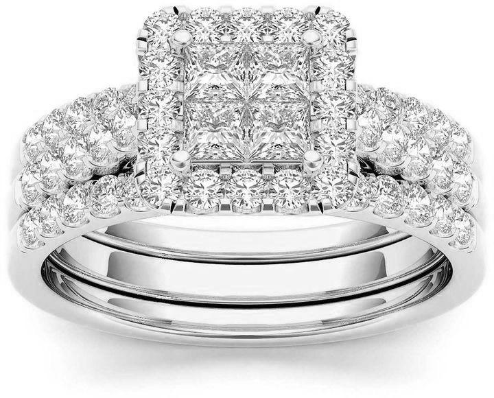 Elegant Gold Silver Color Inlaid with White Stone Rings Set Square Round Party Engagement Wedding Rings for Women Jewelry