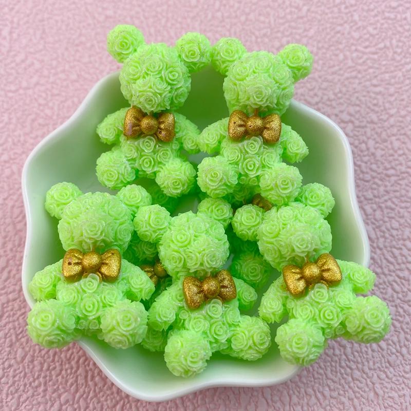 8Pcs New Valentine's Day Rose Petal Bow Tie Bear Flat Back Cartoon Scrapbook Figurine DIY Bow Decor Accessories Crafts