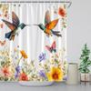 Flower Hummingbird Shower Curtain Colorful Wildflower Butterfly Watercolor Floral Bird Cute Spring Natural Plant Garden Bathroom