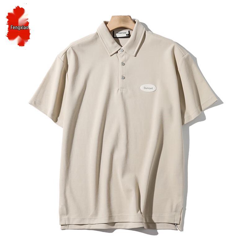 Men s American Pique Cotton Loose Fit Polo Shirt L абрикосовый