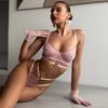 Romantic Pink Women'S Lingerie Sets Sensual Lace Bra Thong Choker 3Pc Sexy Heart Ring Decor Intimate Cute Girls' Costume Sissy