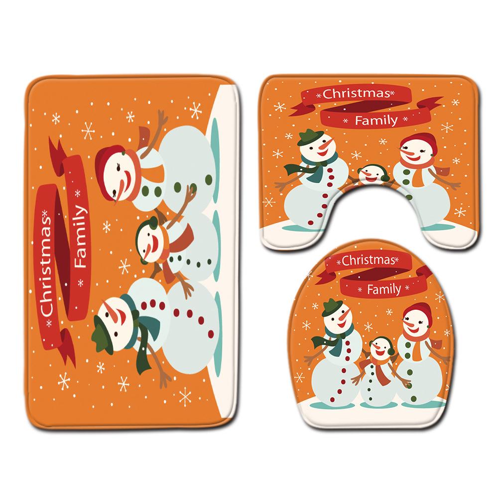 Christmas Shower Curtain Floor Mat Combination Four-Piece Set Bathroom Toilet Carpet Shower Room Mat Foot Mat