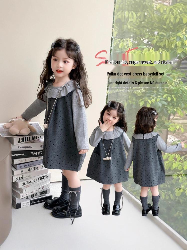2025 New Fashionable Woolen Long Sleeve Two-Piece Autumn Dress Set for Baby Girls