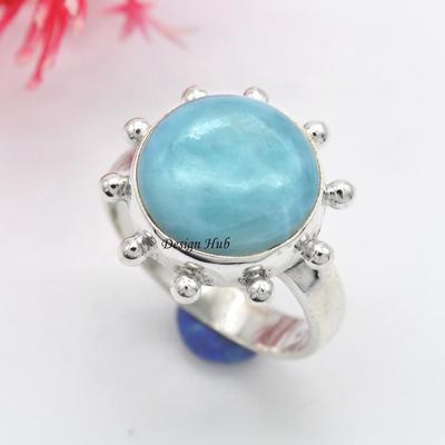 Natural Larimar Gemstone Handmade Ring 925 Sterling Silver Unisex Jewelry For Christmas Gift