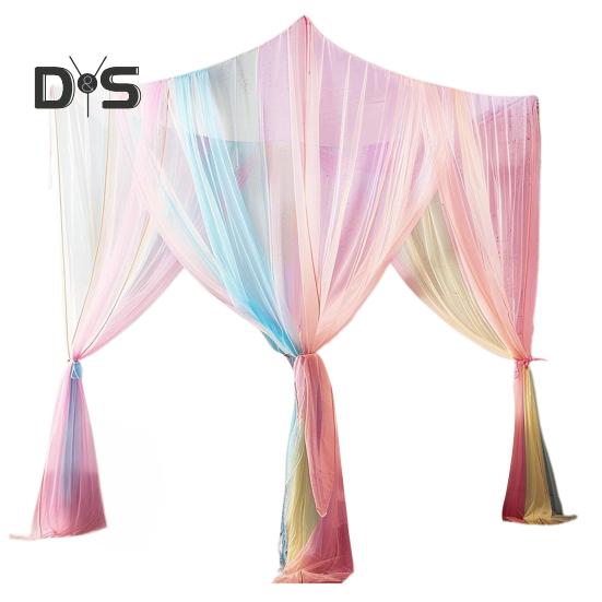 

Двуспальная кровать москитная сетка мелкий сетчатый балдахин дышащий 4 угловой летний занавес для кровати для внутреннего и наружного использования в семейном общежитии разноцветный