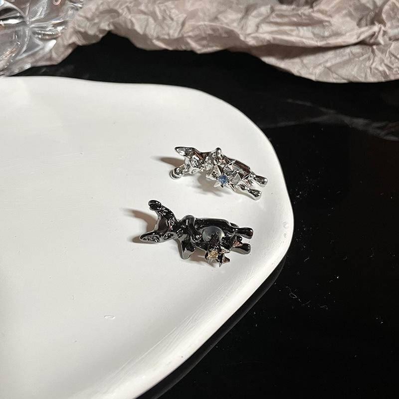 Cat Star Zircon Irregular Niche Design Y2K Sweet And Cold Wind Rear Hanging Stud Earrings Premium Sense Earrings