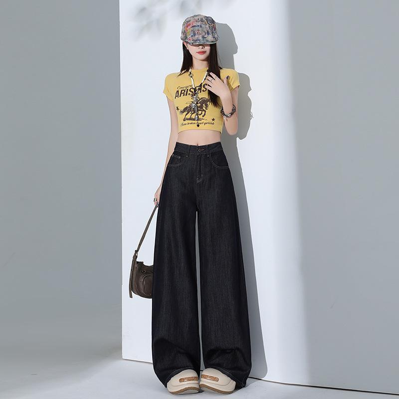 Women's White Tencel Wide-Leg Jeans - Summer 2025, High-Waisted, Loose, Floor-Length, Slimming.