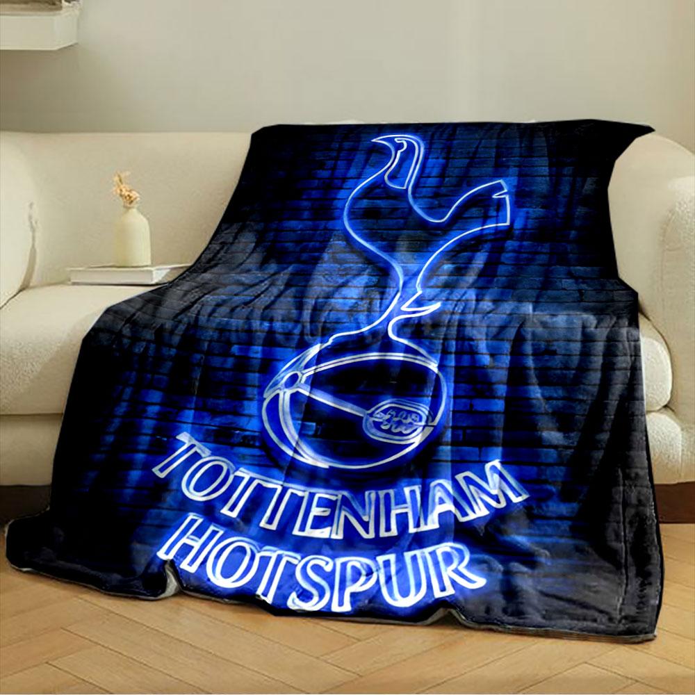 A Glowing Neon Cockerel Atop a Ball with "Tottenham Hotspur" Text Below. for All Seasons Blanket Lunch Break Throw Gift