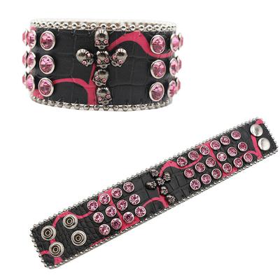 Pulseira Cruz Gótica com Diamante e Strass Hip-hop Punk Personalidade Pulseira de Couro PU