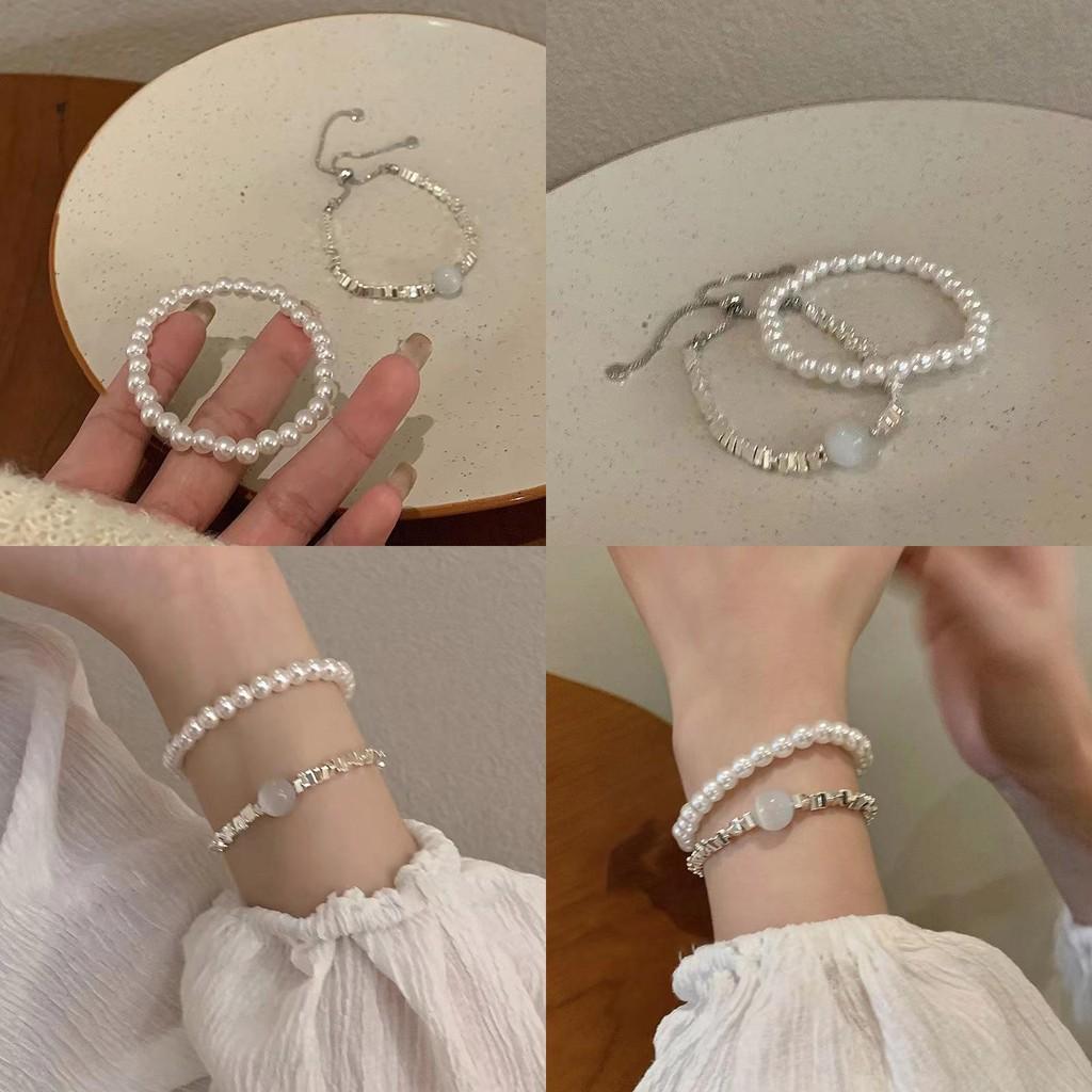 Trendy Summer 2024 Silver Pearl Bracelet Stylish Geometric Design For Women