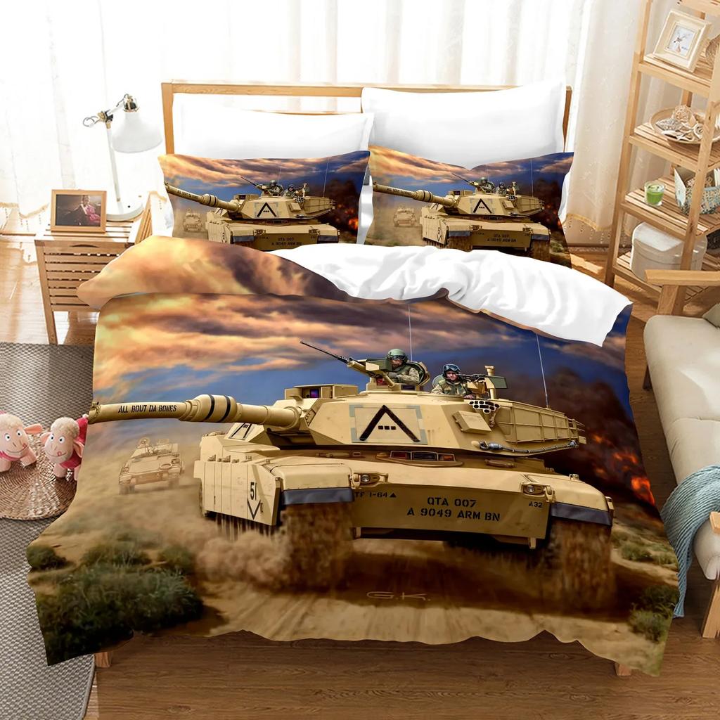 3D War Tank Comfortable Duvet Quilt Cover Pillowcase Bedding Set Children Bedroom Decoration Home Textile