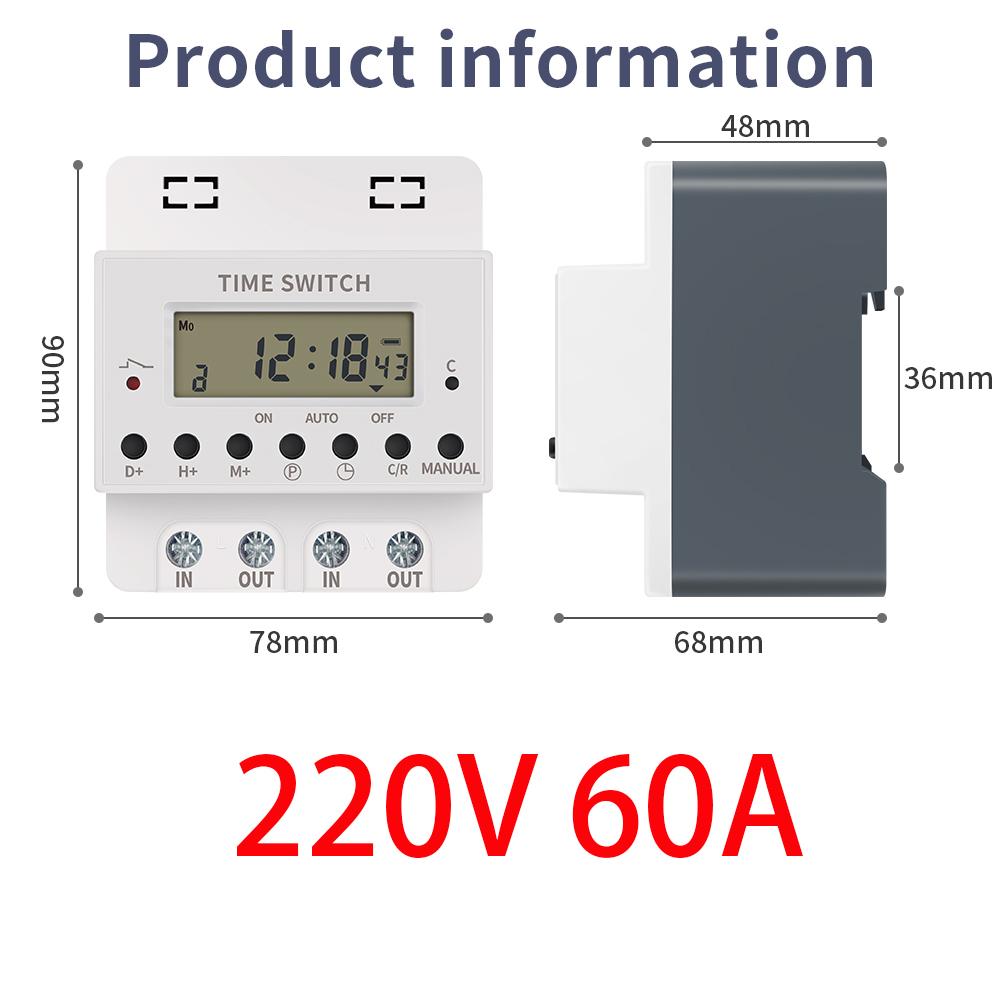 220V Timer Switch 60A 80A 100A Digital Timing Controller Weekly 7 Days Programmable Timer Automatic Switch for Light Charging