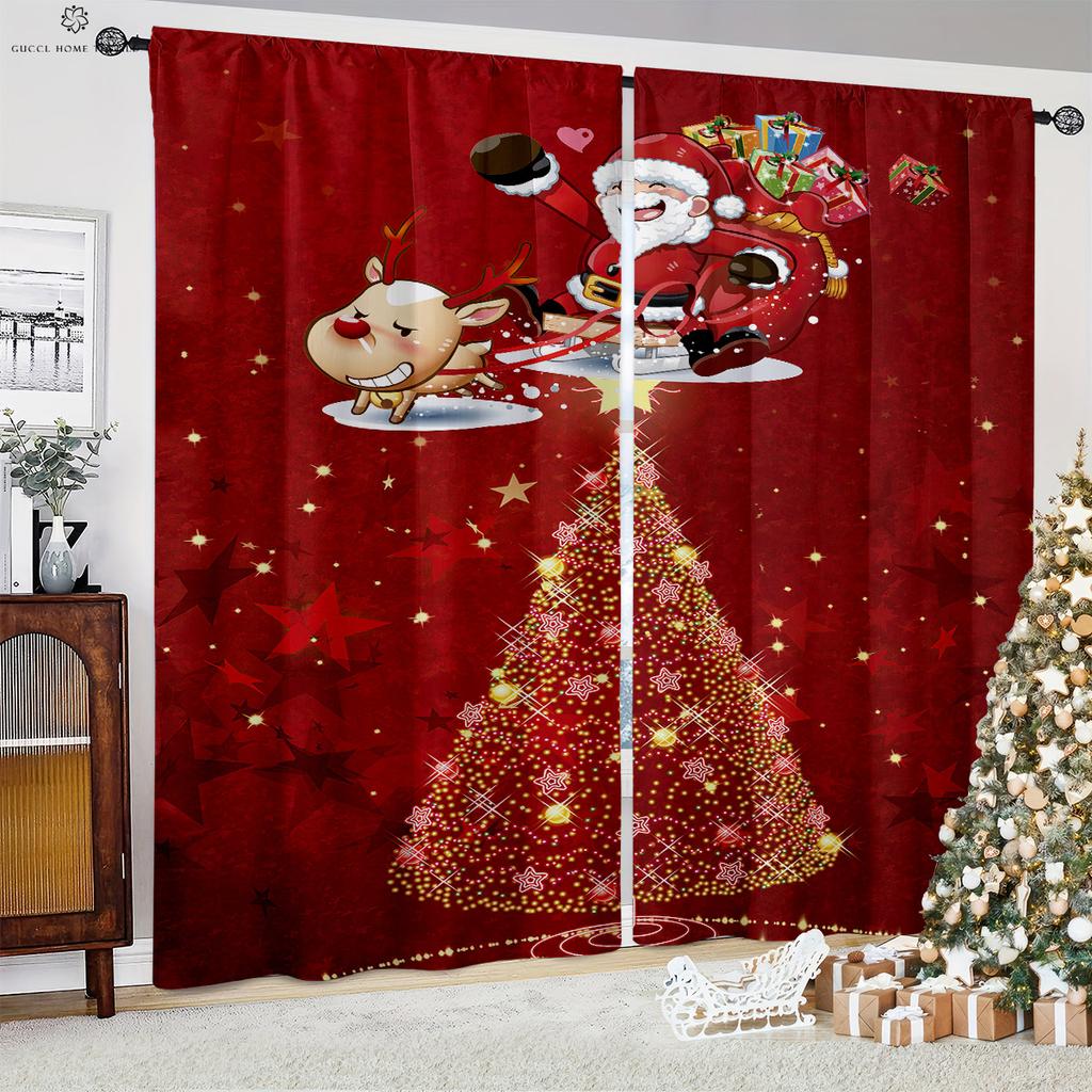 Czerwony samochód choinka 3d drukowane zasłony kieszonka na pręt z włókna poliestrowego pokój dziecięcy restauracja dekoracja świąteczna zasłony