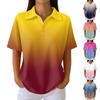 Women's Casual Short Sleeve Gradient Print Waffle Knit Polo Shirt Button Down Collar Relaxed Fit Top for Everyday Wear