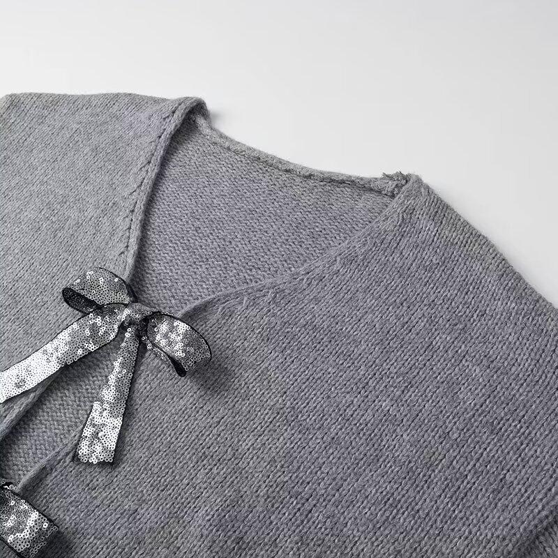 2024 Spring Fashion Bow Decor Loose Knit Cardigan