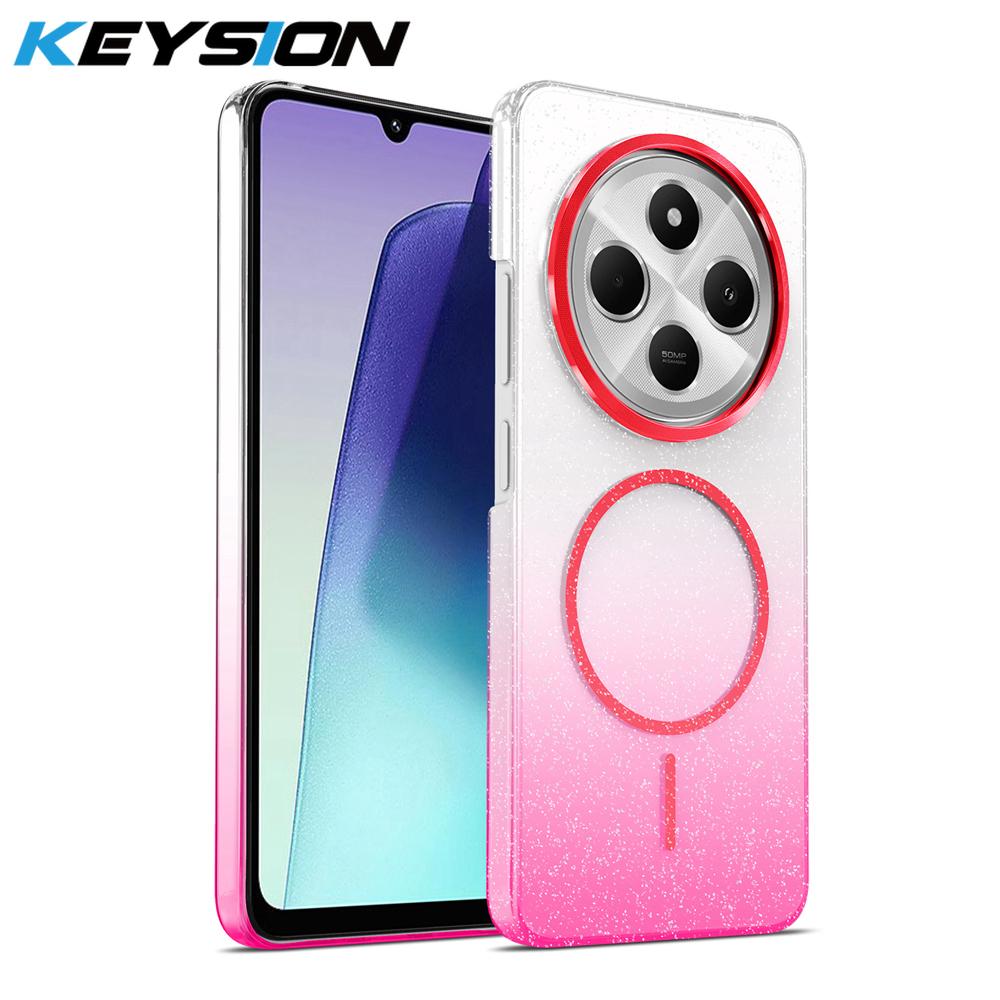 

KEYSION Luxury Gradient Glitter Magnetic Phone Case for Redmi 14C Transparent Hard PC Shockproof Back Cover for Xiaomi POCO C75 for Redmi 14C червоний