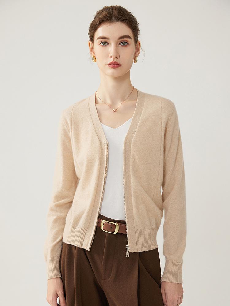 Elegant Women's Autumn/Winter V-Neck Cashmere Cardigan - Solid Color, Warm, Loose Slimming Fit