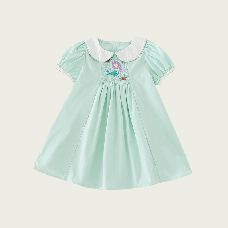 Mermaid Embroidered Doll Collar Short Sleeve Girls' Dress - Summer 2026