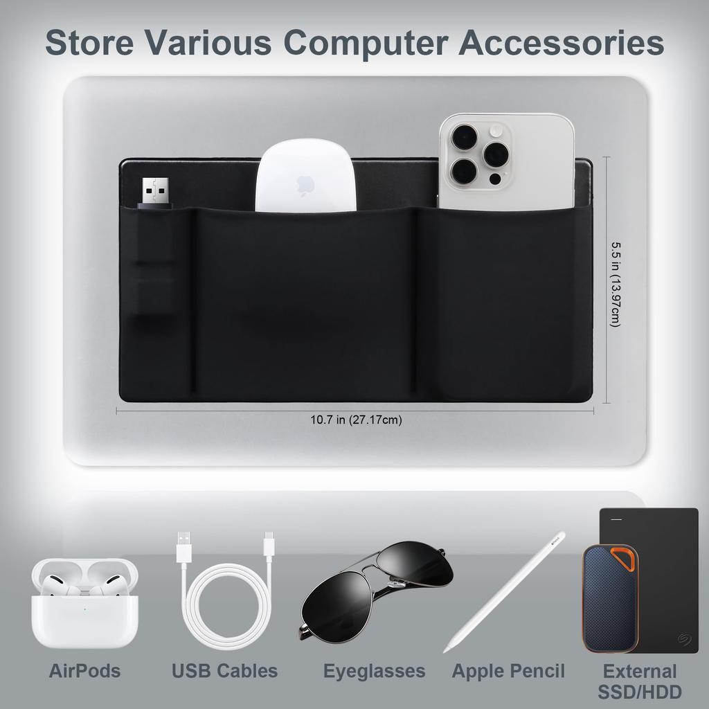 Lacdo Maus-Halter für Externe Festplatte Laptop-Tasche Organizer mit Taschen und Aufbewahrungshülle für und Schwarze 3-Taschen-Laptops, Selbstklebende Laufwerk/SSD