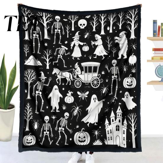 Cozy Warm Throw for Sofa Halloween DIY Coloring Blanket with 24 Markers, Washable Blanket, Color Art Therapy Relaxation Your Own Spooky Pattern