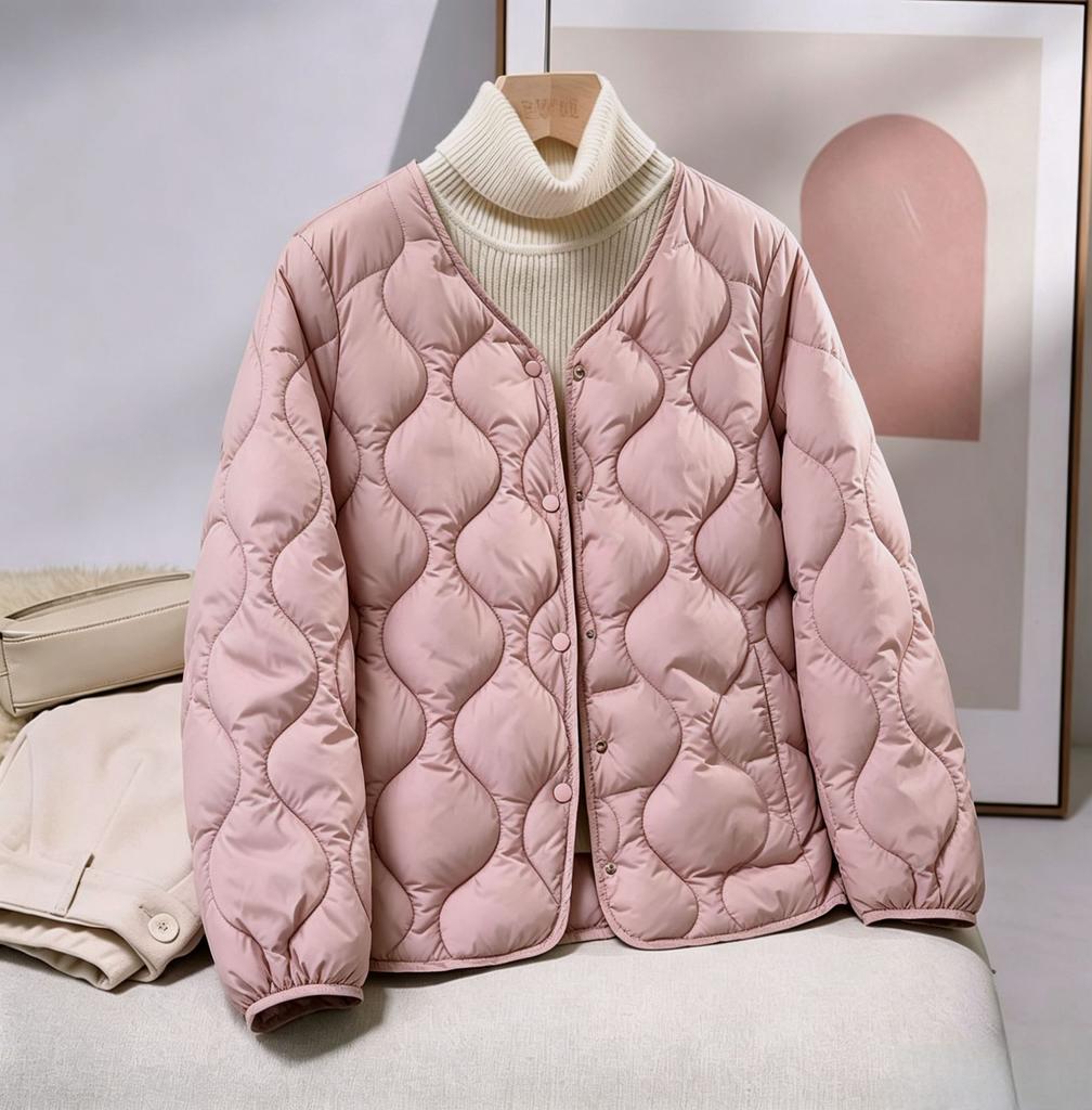 Autumn and winter new light and thin cotton-padded clothes women's short versatile fashion warm liner jacket V-neck cotton-padded jacket loose cotton