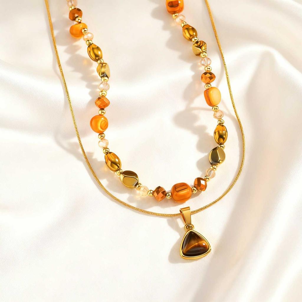 Luxury Natural Stone Pendant Maillard Beads Necklace for Women Caramel Temperament Neck Chain Charm Party Winter Jewelry Gift