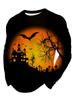 Halloween Men's T-Shirts Purple Horror Pumpkin Ghosts Forest 3D Print Autumn Long Sleeve T-Shirt Casual Tops Y2k Mens Clothing