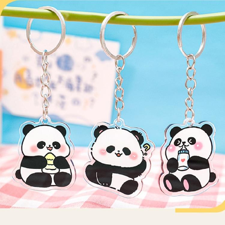 6pcs Stylish Panda Keychain Acrylic Keyring Bag Pendant Animal Lover Accessory Car Interior Decoration Handmade Present