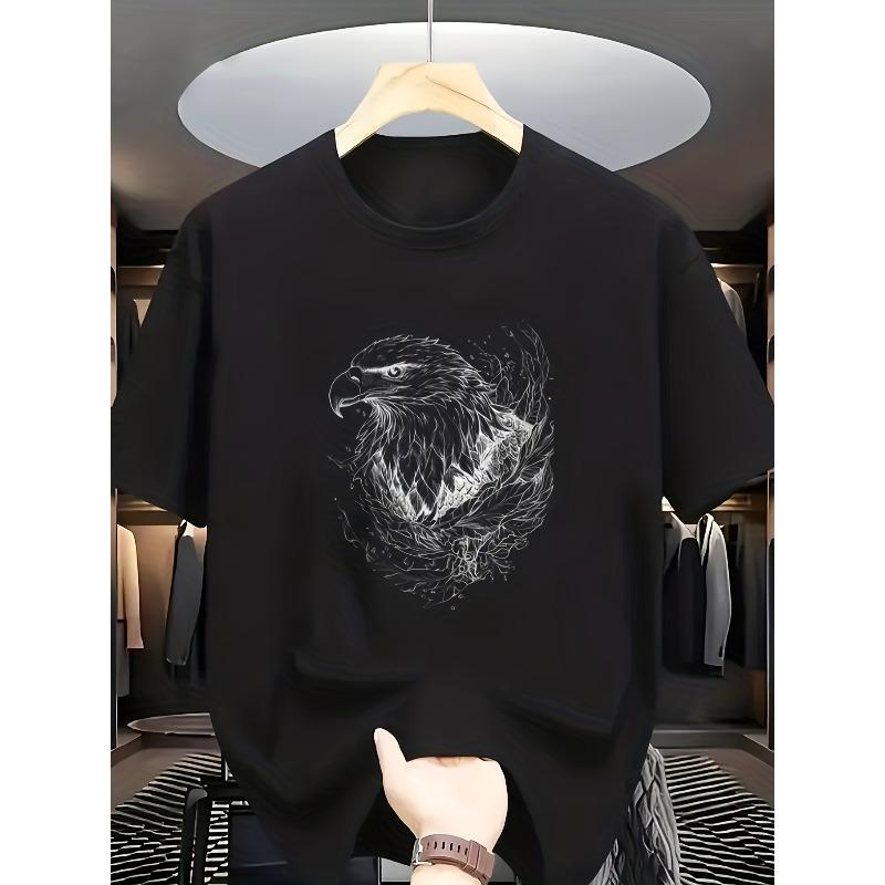 

European sizes Men s T-Shirt - Casual Short Sleeve Round Neck Summer Top with Eagle & Wings Chest Logo, Breathable & Durable for Outdoor 4XL чорний