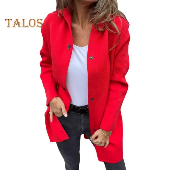 Damen Wolljacke mit Kapuze, einfarbig, einreihig, mittellang, Thermo-Langarm, Pendeln, Dating, Frühling, Herbst, Wintermantel