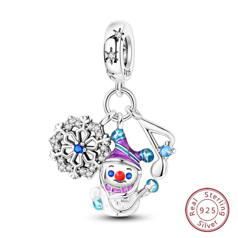 Original Copper Charms Beads Winter Snowflake Snowman Igloo Penguin Pendant Fit Bracelet Women Jewelry Gift