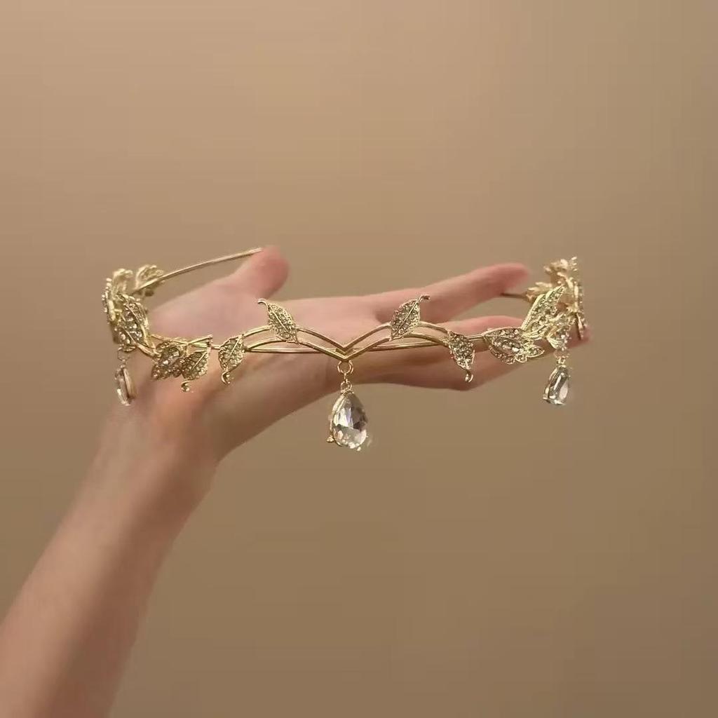 Pendente Foglia Diamante Goccia d'Acqua Corona Copricapo in Lega Retro per Festival