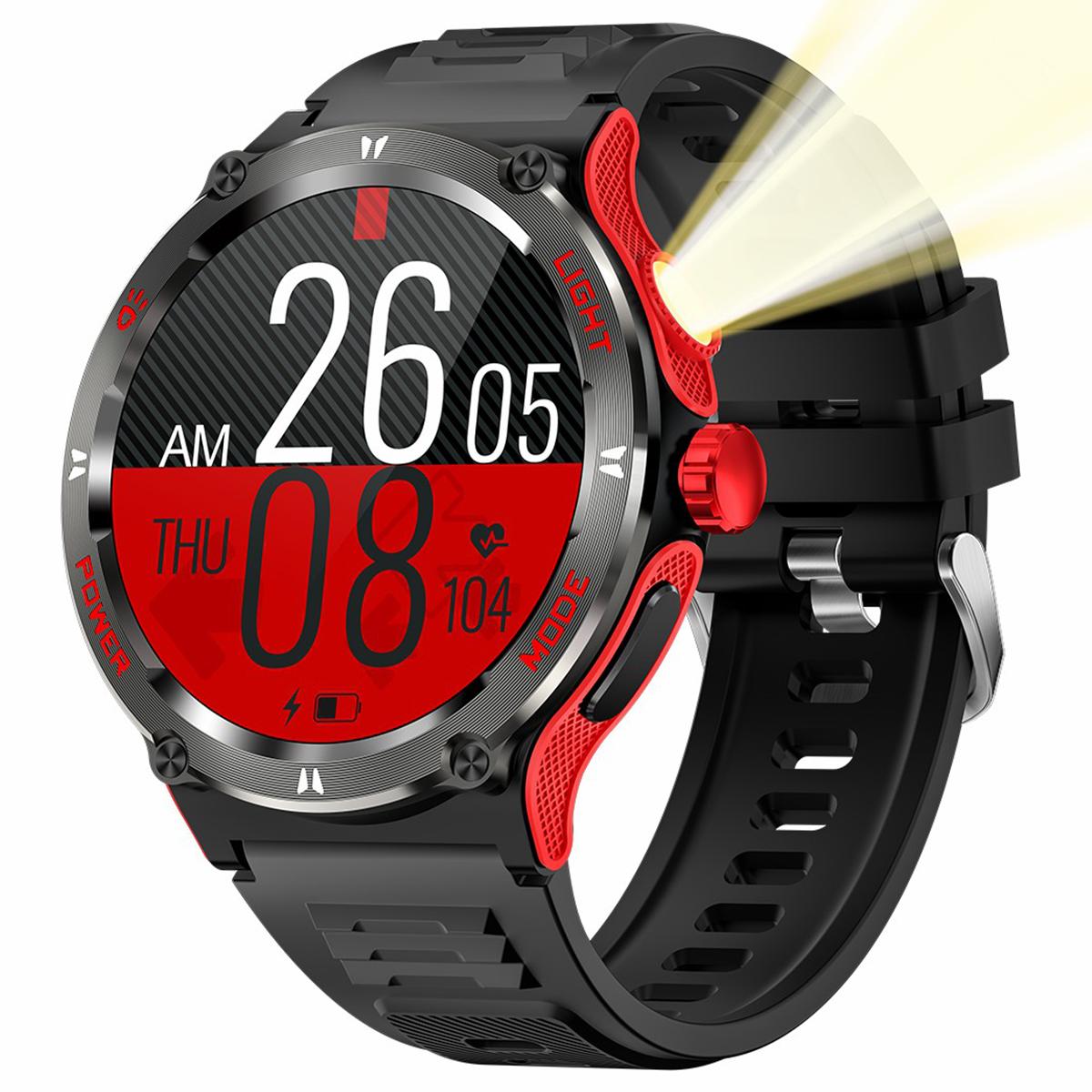 

KT76 3ATM Waterproof Health Monitor 1.53-inch Bluetooth-compatible Smart Watch with Flashlight Red