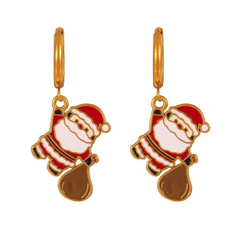 European & American Reindeer Christmas Tree Pendant Cute Alloy Bell Sock Ear Cuffs for Women