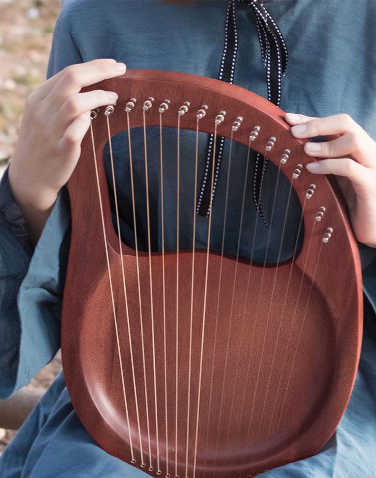 Liră cu 16 coarde din lemn masiv pentru începători - Stil retro