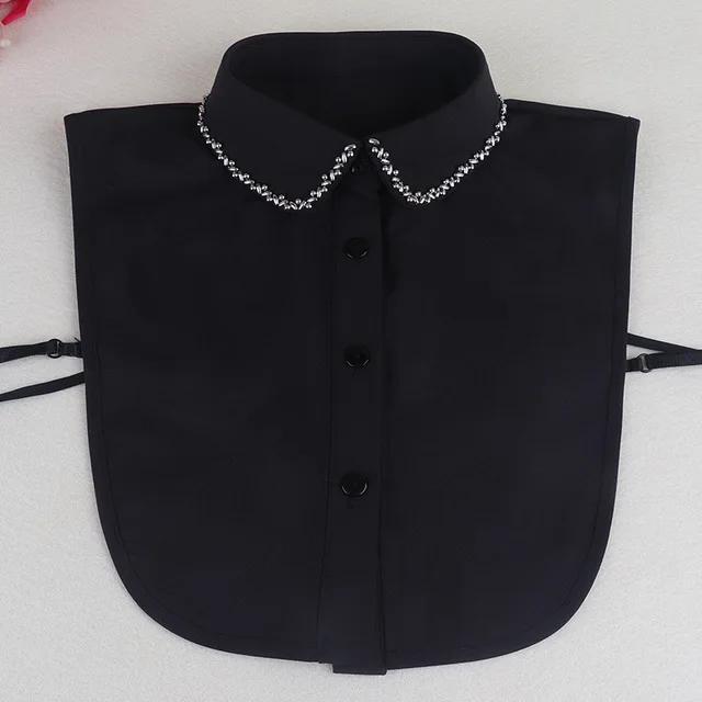 Fashion Ladies Fake Collar for Women Chiffon Fake Collar Rhinestone False Collar Lapel Detachable Button Half-Shirt Blouse Top