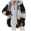European American Autumn Winter Warm Plush Panel Zip Pocket Hooded Loose Coat Women