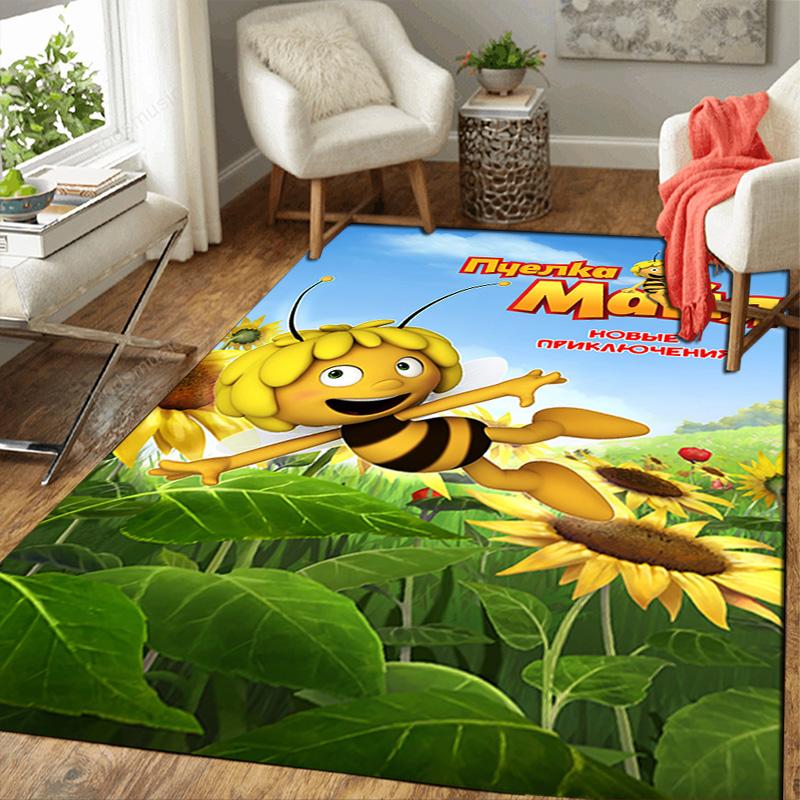 Cartoon bees and Maya Rug Floor Mat for Living Room or Bedroom Soft and Comfortable Carpet a Gift for Birthday and Holiday.