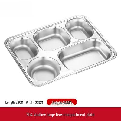 Large 304 Stainless Steel 5-Section Meal Tray with Plastic Lid