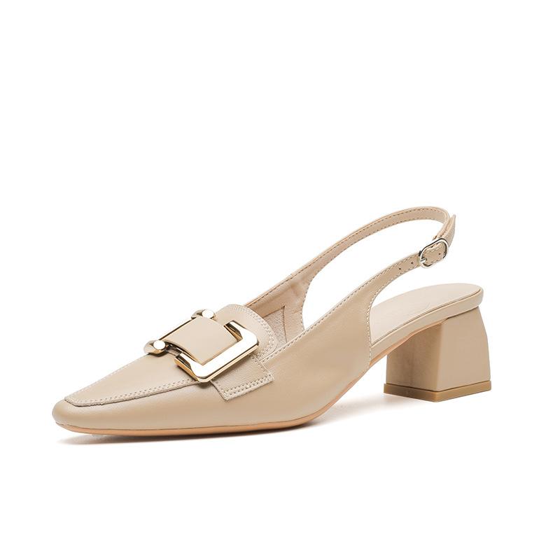 Spot Leather Bag Head Sandals Women's Summer New Thick Heel Light Mouth Empty Women's Shoes Thick Heel Single Shoes