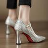 Fashion Pearl Hot Diamond High Heels Women's 2025 Spring New One-word Buckle with Pointed Head Shallow Mouth Stiletto Fashion Shoes