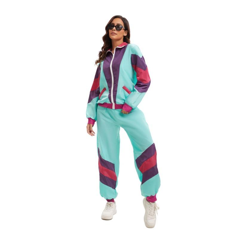 New Women's Retro Thin Sportswear Disco Dance Suit Two Sports Suit Stage Performance Suit