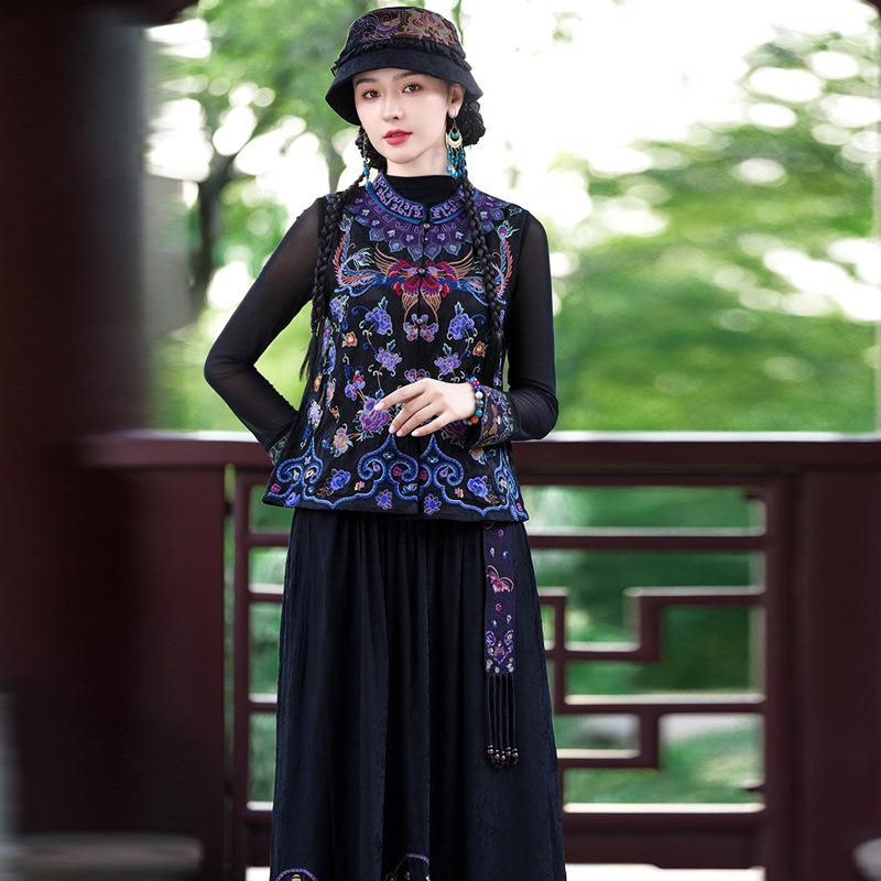 

Женский этнический стиль ретро вышитый колор-блок безрукавный жилет XL