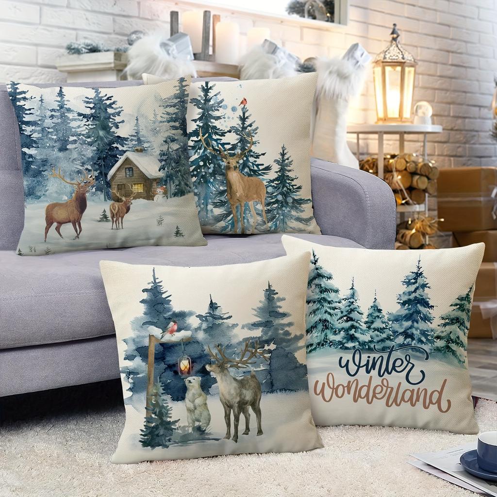 Christmas Decoration Pillowcase New Year Gift Winter Elk Bear Christmas Tree Pattern Home Decoration Sofa Cushion Cover