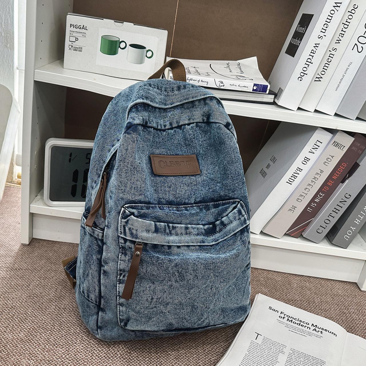 

Vintage denim canvas backpack for men and women, suitable for couples, for school, travel, casual, lazy style, Japanese and Kore синій