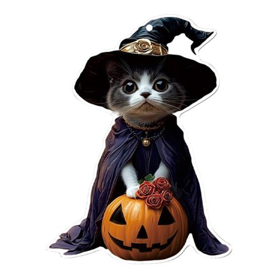 Car Mirror Hanging Decoration Cartoon Witch Cat/Kids 2D Flat Acrylic Pendant Halloween Car Rearview Mirror Ornament for Window Wall Auto Interior