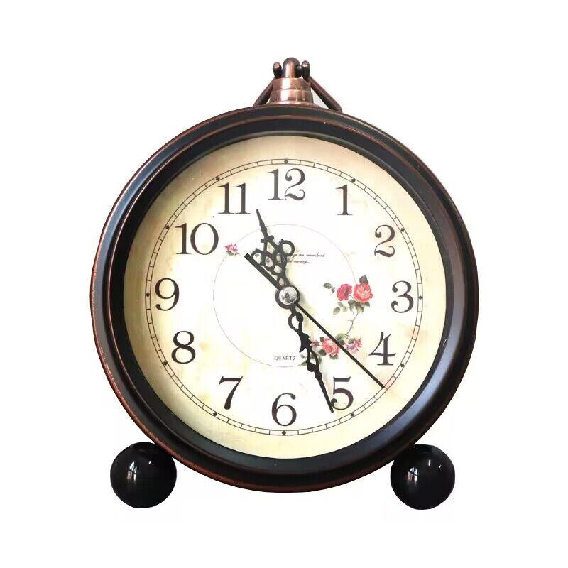 Retro Small Alarm Clock Desktop Countertop Clock Ornament Seat Clock Mute Old Man Clock Home Bedroom Clock Table Pendulum Clock
